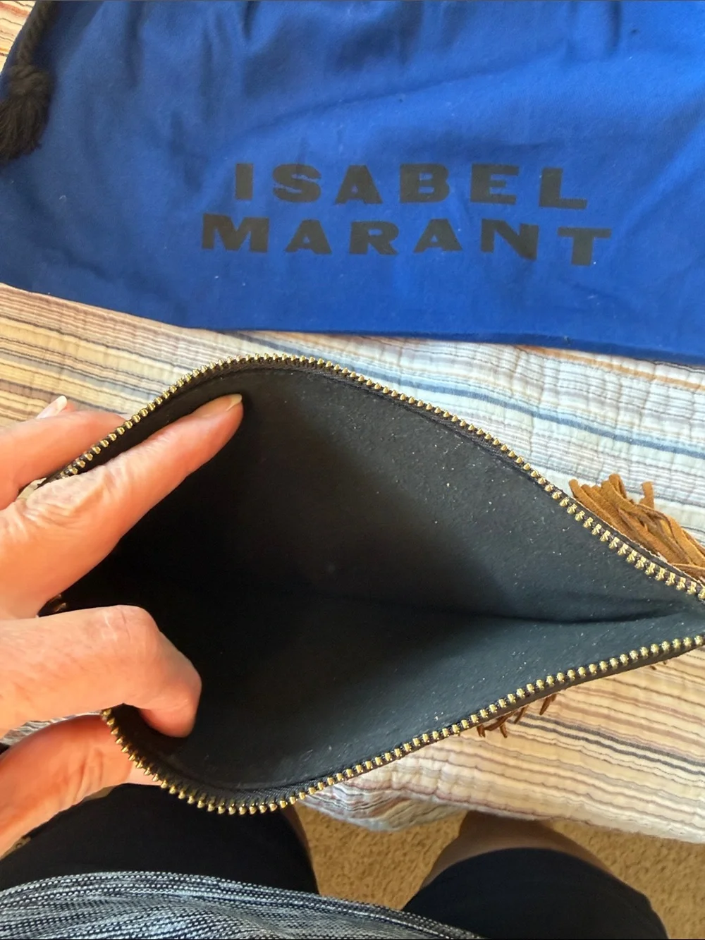Isabel Marant Tan Suede Laser-Cut Fringe Clutch